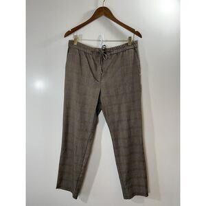 J. Jill Women's Check Pants Size M Tie Waist Beige Office Preppy Grandpacore